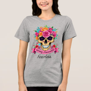 Camiseta Mulher Destemida Empoderamento Floral Caveira de A