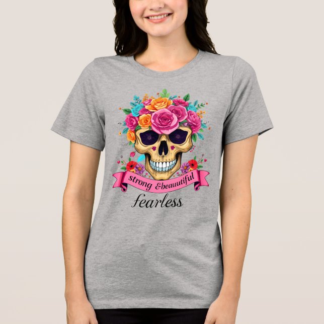 Camiseta Mulher Destemida Empoderamento Floral Caveira de A (Frente)