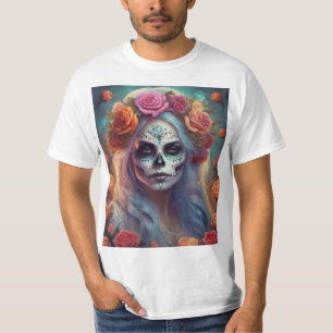 Camiseta Mulher Día de los Muertos com Rosas