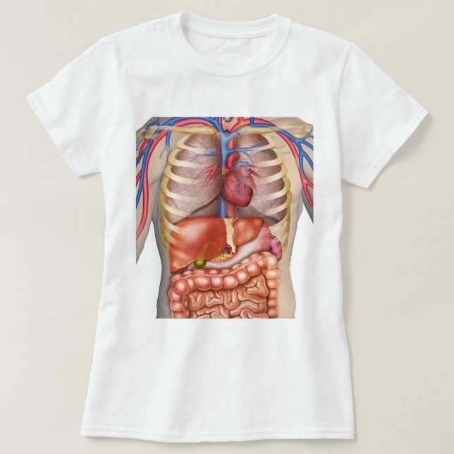 Camiseta Mulher distorcido da anatomia dos órgãos internos (Frente do Design)