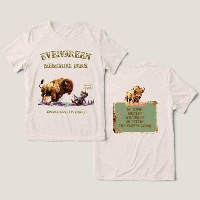 Camiseta Mulher Divertida Laçando um Bisonte Selva (Design Frente e Verso)