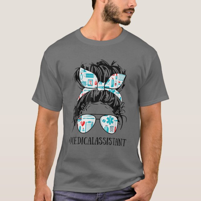 Camiseta Mulher do Cabelo Mensageira Bun Assistente Médico  (Frente)