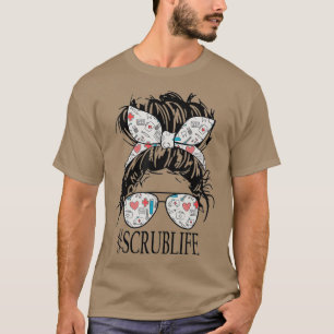 Camiseta Mulher do Cabelo Mensageira Bun Stethoscope Scrub