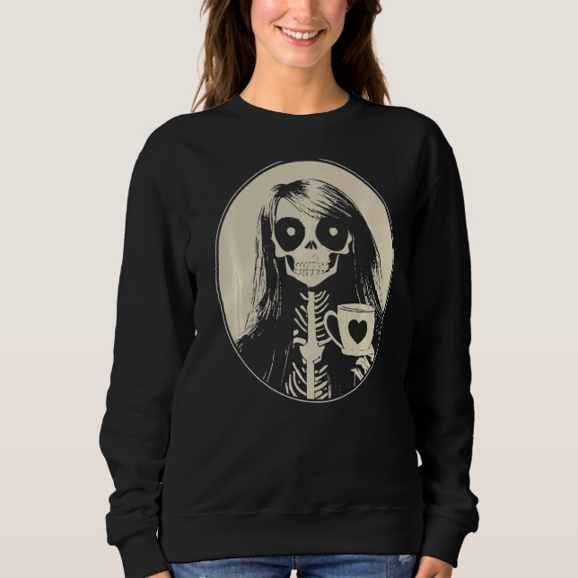 Camiseta Mulher do esqueleto gótico com café Mug Premium (Frente)
