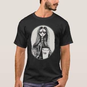 Camiseta Mulher do Esqueleto Gótico e Mug de Café