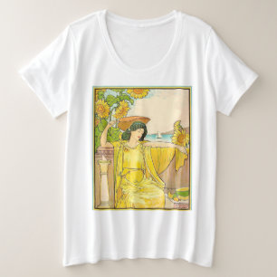 Camiseta Mulher do Girassol Art Nouveau Ilustração Vintage