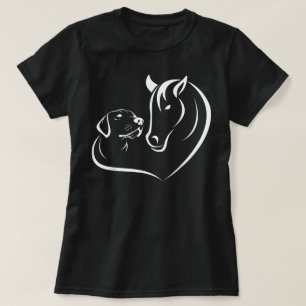Camiseta Mulher e Homem Cavalo e Cachorro Motivo Amante de