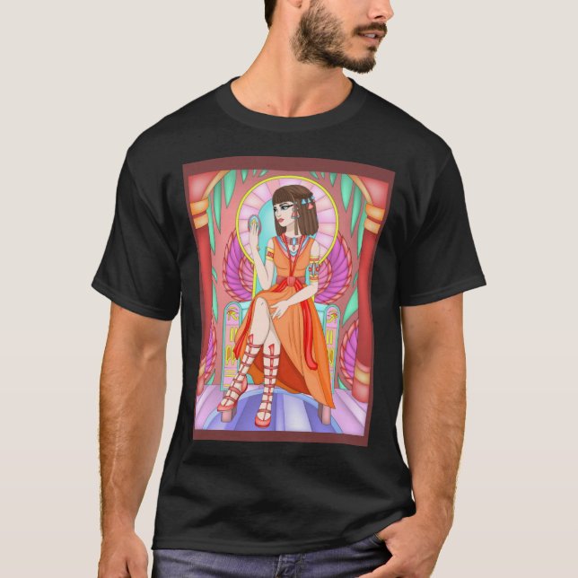 Camiseta Mulher egípcia sentada em cadeira olhando ao espel (Frente)