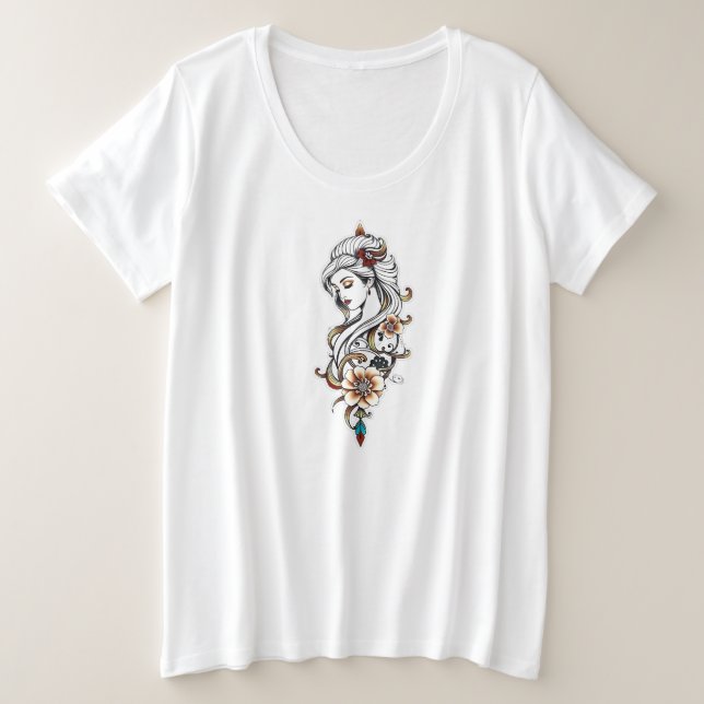 Camiseta Mulher Elegante com Flores (Frente do Design)