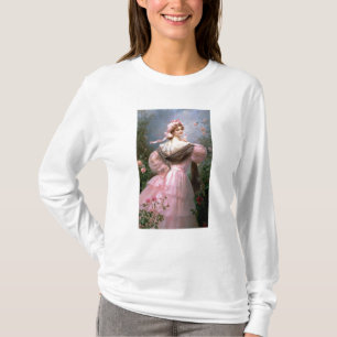 Camiseta Mulher elegante em um jardim de rosas