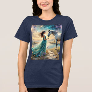 Camiseta Mulher em Vestido e sua Paisagem Natural de Cavalo
