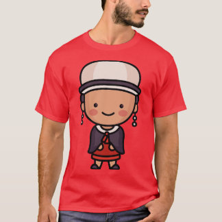 Camiseta Mulher equatoriana-cutia em roupas tradicionais