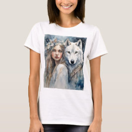 Camiseta Mulher eslava e Lobo branco
