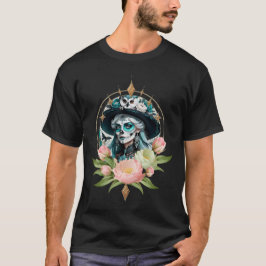 Camiseta Mulher espantosa com uma espantosa maquiagem do cr
