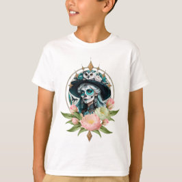 Camiseta Mulher espantosa com uma espantosa maquiagem do cr