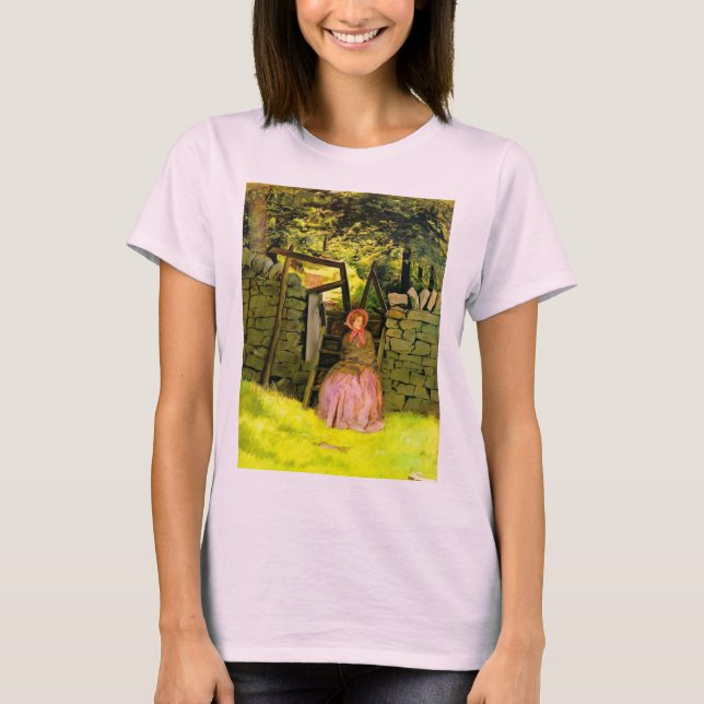 Camiseta Mulher esperando (por John Everett Millais) (Frente)