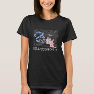 Camiseta Mulher estética japonesa Kanji fumando garota tris