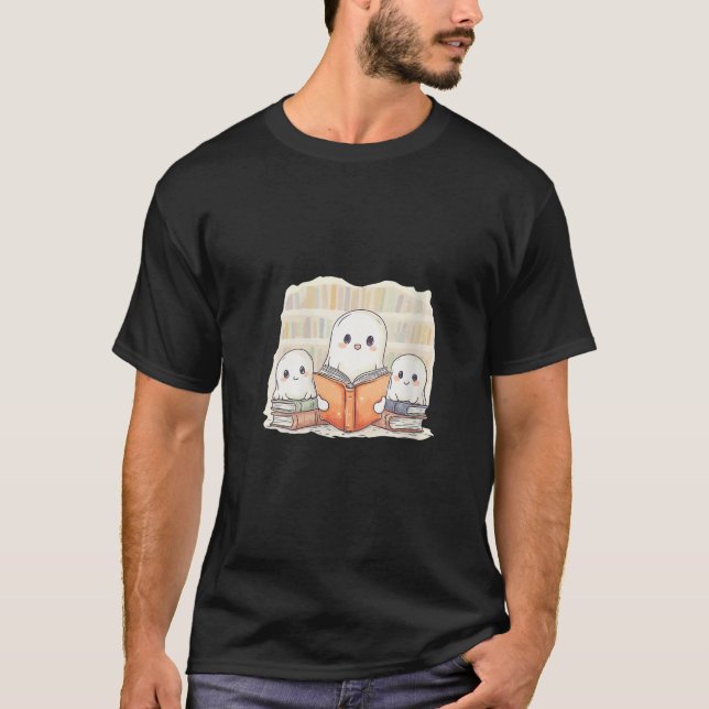 Camiseta Mulher Fantasma Lendo um Bookworm Cute B (Frente)