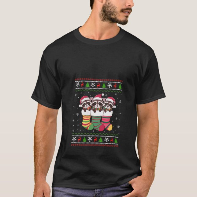 Camiseta Mulher Feia Xmas Fofo Raccoon De Natal (Frente)