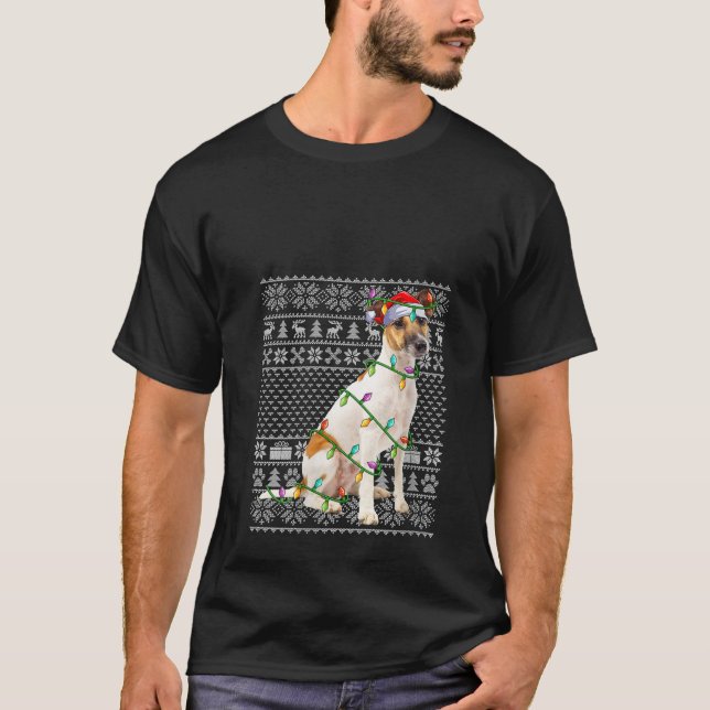Camiseta Mulher Feia Xmas Iluminando Santa Hat Fox Terrier  (Frente)
