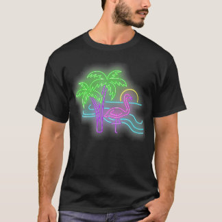 Camiseta Mulher Flamingo Tropical Palm Tree 80s Vintage Gif
