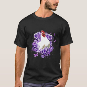 Camiseta Mulher Flor Roxa Frango Fofo Borboleta