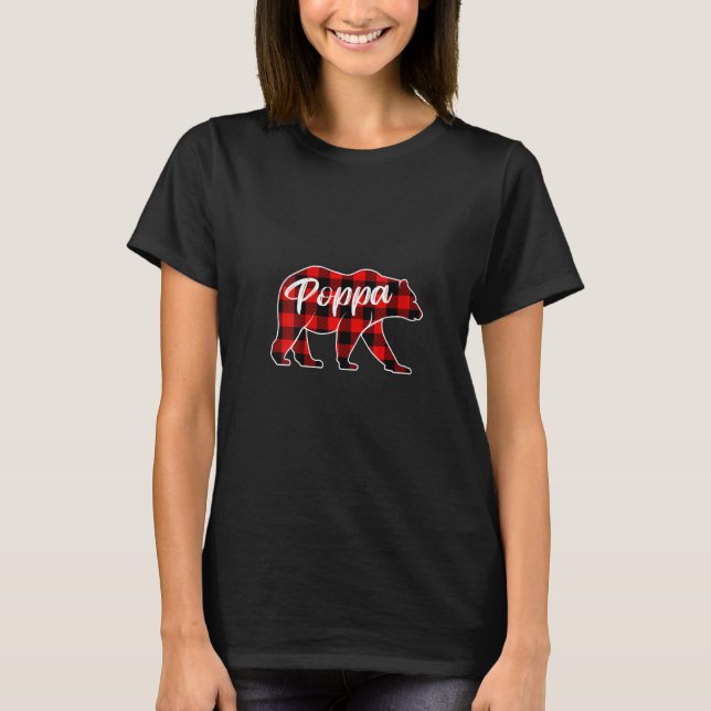 Camiseta Mulher Fofa, Poppa, Urso Vermelho Xadrez Natal Paj (Frente)