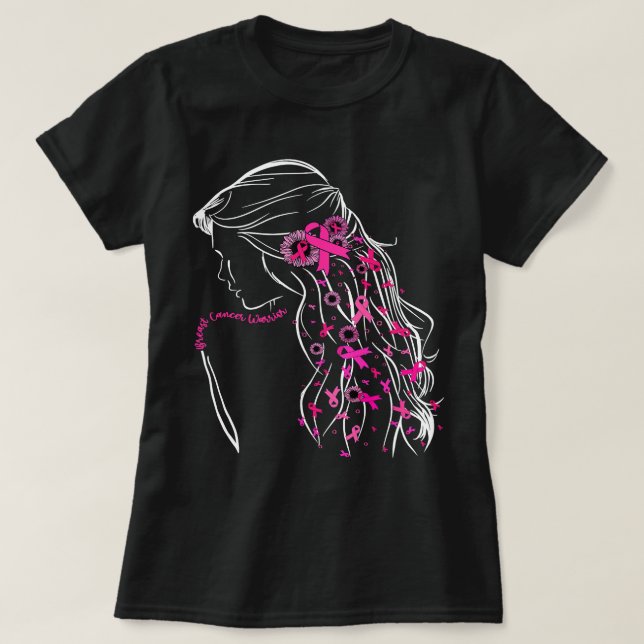 Camiseta Mulher forte guerreira do Cancer: Fita rosa Fita S (Frente do Design)