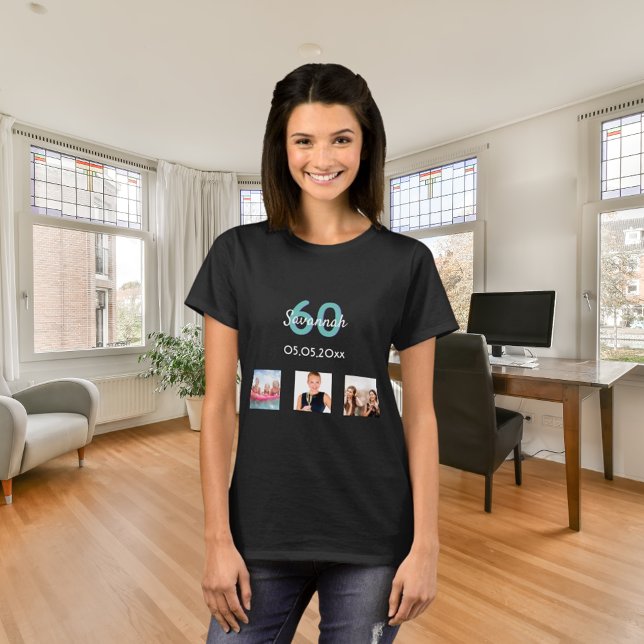 Camiseta Mulher-foto personalizada teal de 60 anos (Criador carregado)