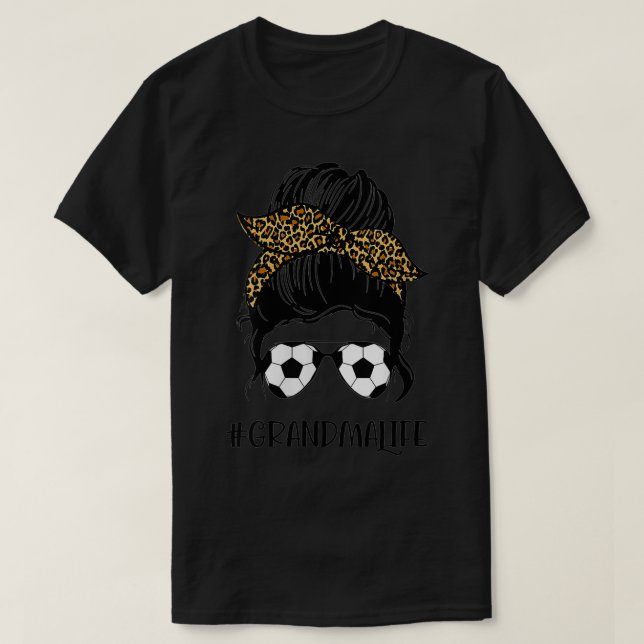 Camiseta Mulher Futebol Vovó Vida Mensagem Bun Leopard Impr (Frente do Design)