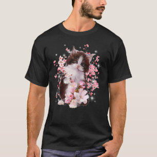 Camiseta Mulher Gata Flor Rosa Para Gato