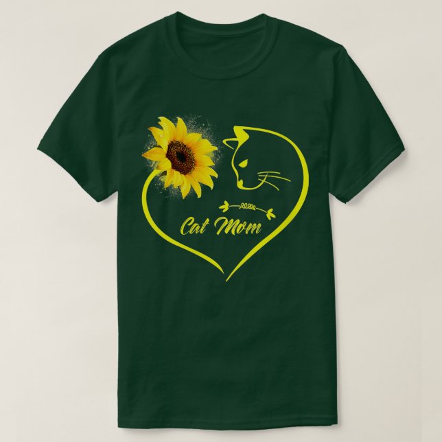Camiseta Mulher Gato Bonito Mãe Girassol Amor Mães D (Frente do Design)