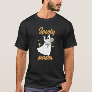 Camiseta Mulher Gato Flor Assustador Sinistro de Halloween