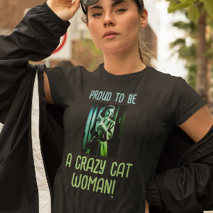 Camiseta Mulher-Gato Louca, Azul-Verde Preto Personalizada