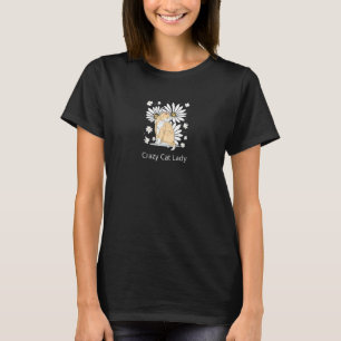 Camiseta Mulher Gato Louca com Daisys Brancos para um Gato