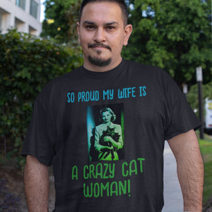 Camiseta Mulher Gato Louca Personalizada do Verde Negro