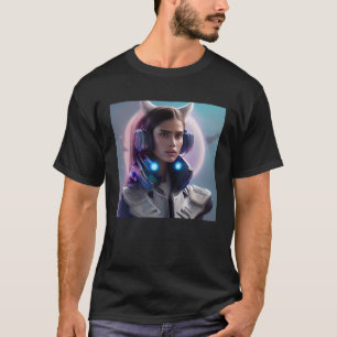 Camiseta Mulher Gato Ouve Lua Rosa Lua Lua Fantasia Espaço