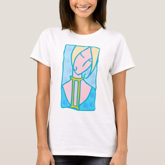 Camiseta Mulher Gemini 1920 em azul com símbolo (Frente)