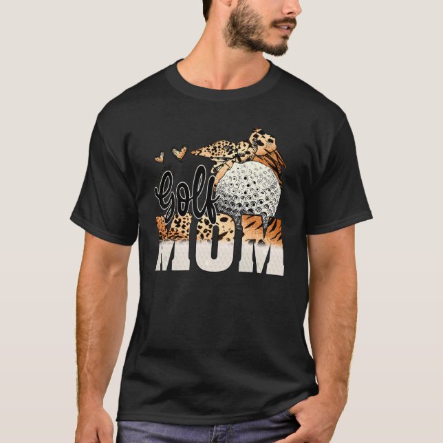 Camiseta Mulher Golfe Mãe Leopardo Imprime Golfe Jogador de (Frente)