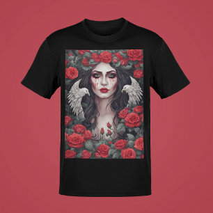 Camiseta Mulher Gótica Mau Escuridão Rosa Corre Lágrimas Sa