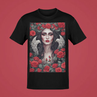 Camiseta Mulher Gótica Mau Escuridão Rosa Corre Lágrimas Sa