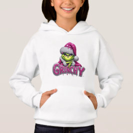 Camiseta Mulher Grinchy — Capuz de Férias Rosa e Prata por
