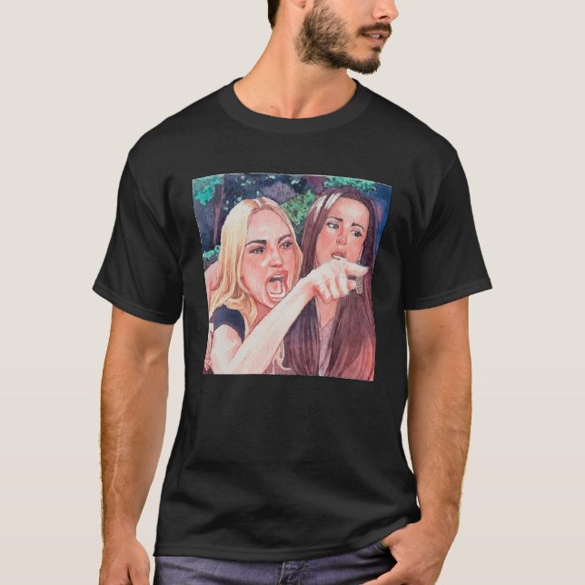 Camiseta Mulher gritando em mesa jantar meme de gato meme d (Frente)