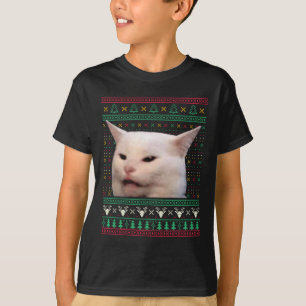 Camiseta Mulher Gritando Em Um Gato Suor De Natal Feio Engr