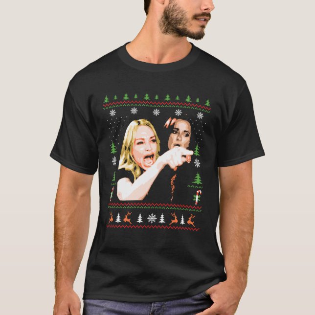 Camiseta Mulher Gritando no Cat Meme no Natal Feio (Frente)