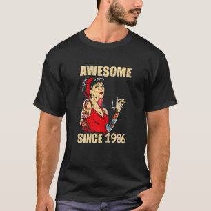 Camiseta Mulher Incrível Desde 1986 Rapariga Tatuando Pássa