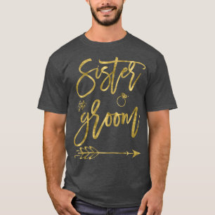 Camiseta Mulher Irmã Da Noiva Com Seta Escura Amarela Bri