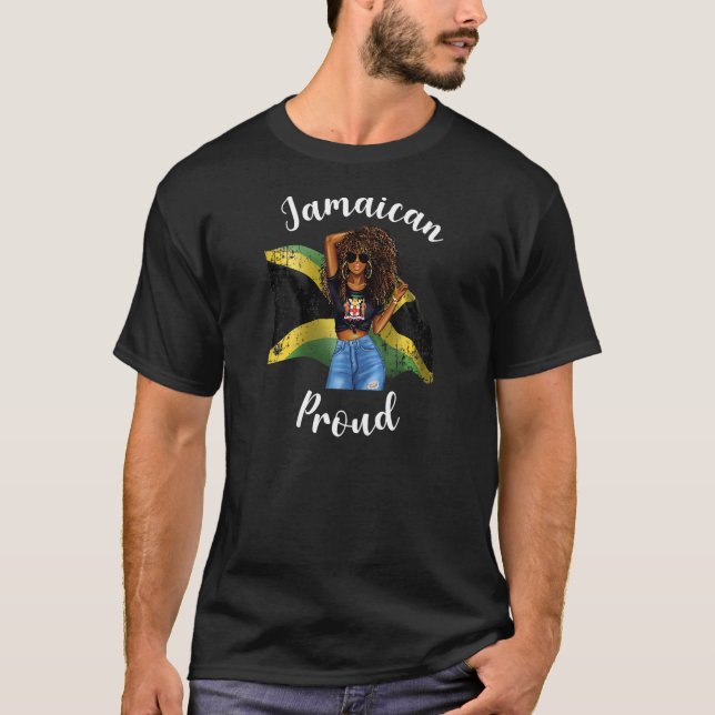 Camiseta Mulher jamaicana orgulhosa afro-africana bandeira  (Frente)