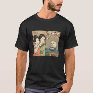 Camiseta Mulher Japonesa Meme de Gato Gritando de Raiva
