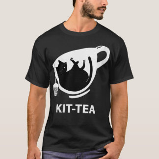 Camiseta Mulher KitTea Um gato preto giro com chá